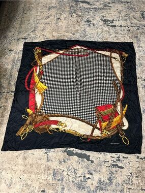 Bill Blass Houndstooth Equestrian Print Silk Scarf